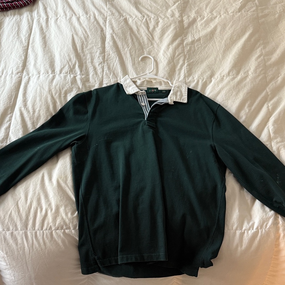 J. Crew Forest Green Shirt with Cream Collar - Men’s Large